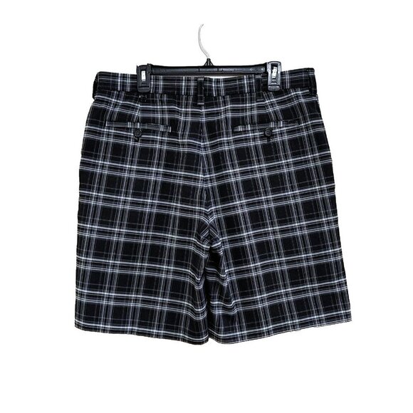 IZOD PERFORM X GOLF Men Adult 36 Black Gray Plaid Flat Front Chino Shorts - Picture 2 of 3